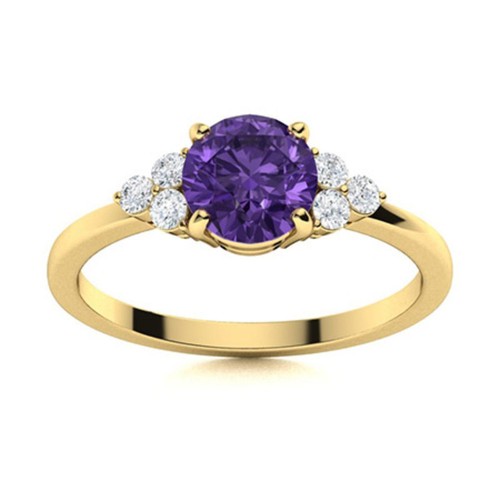 Sterling Silver Amethyst Stone Prong Solitaire with Accents Ring Jewelry
