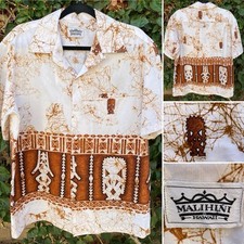 Vintage Malihini Hawaii Hawaiian Shirt Tiki Aloha Hawaii Loop Collar
