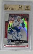 2017-18 OPC Platinum Brock Boeser Red Prism ROOKIE Auto Last Print 50/50 BGS 9.5