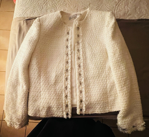 Tahari Arthur S. Levine Ivory Lined Fringe Button Short Jacket Women’s 8