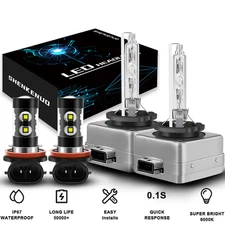 For Ford Mustang 2015-2018 HID Headlight High/Low Beam+LED Fog Light Bulbs Kit