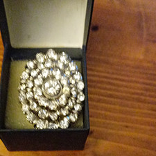 Silver Tone Round Clear Rhinestone Cluster Cocktail Ring Size O - Used