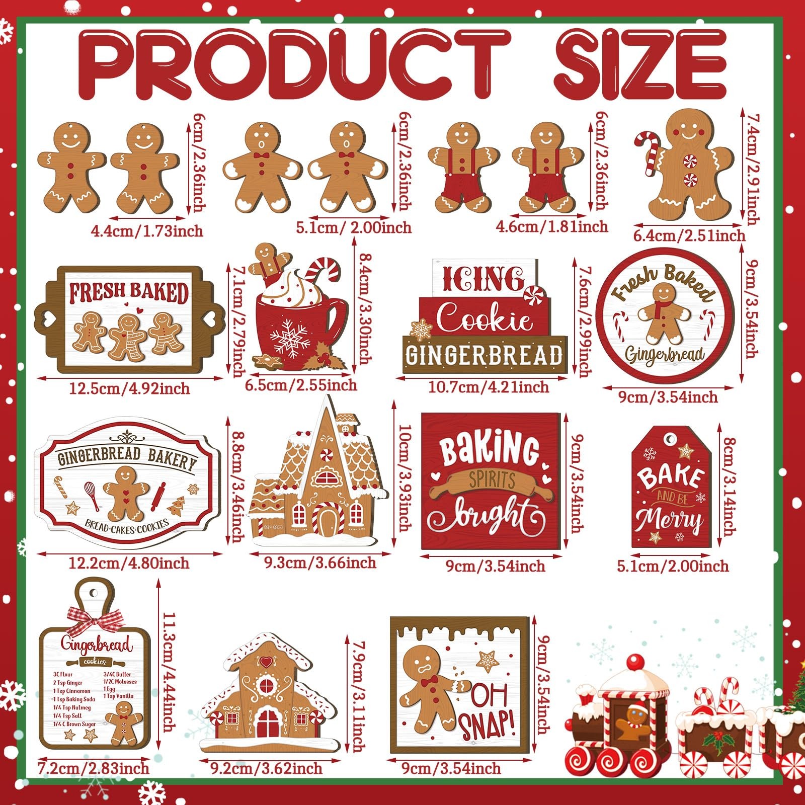 как выглядит Christmas Decorations Gingerbread Wooden 3D Sign Indoor Tabletop Gift 17 Pcs фото