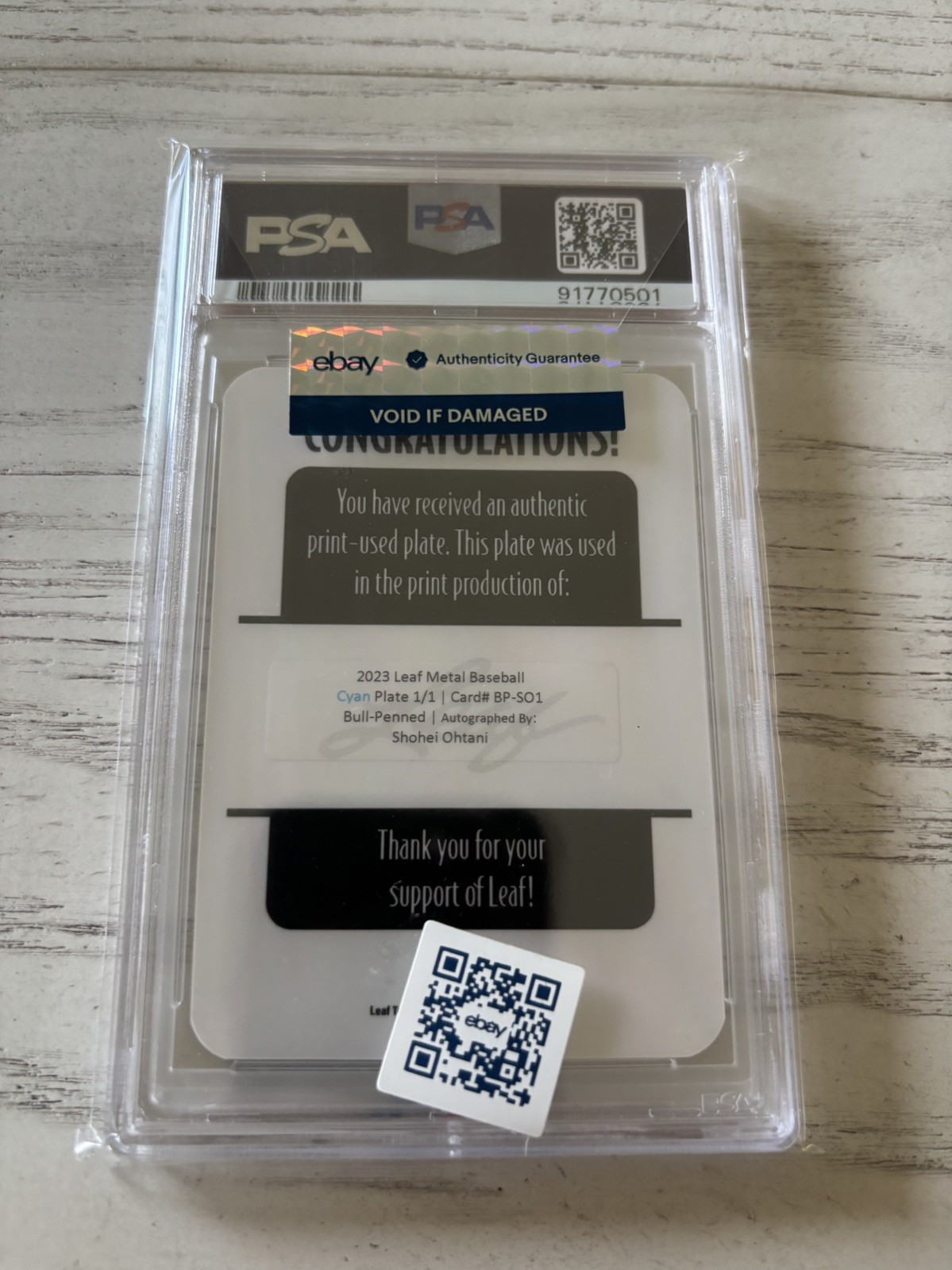 2023 Leaf Metal Shohei Ohtani Bull Penned Printing Plate Auto 1/1 view 5