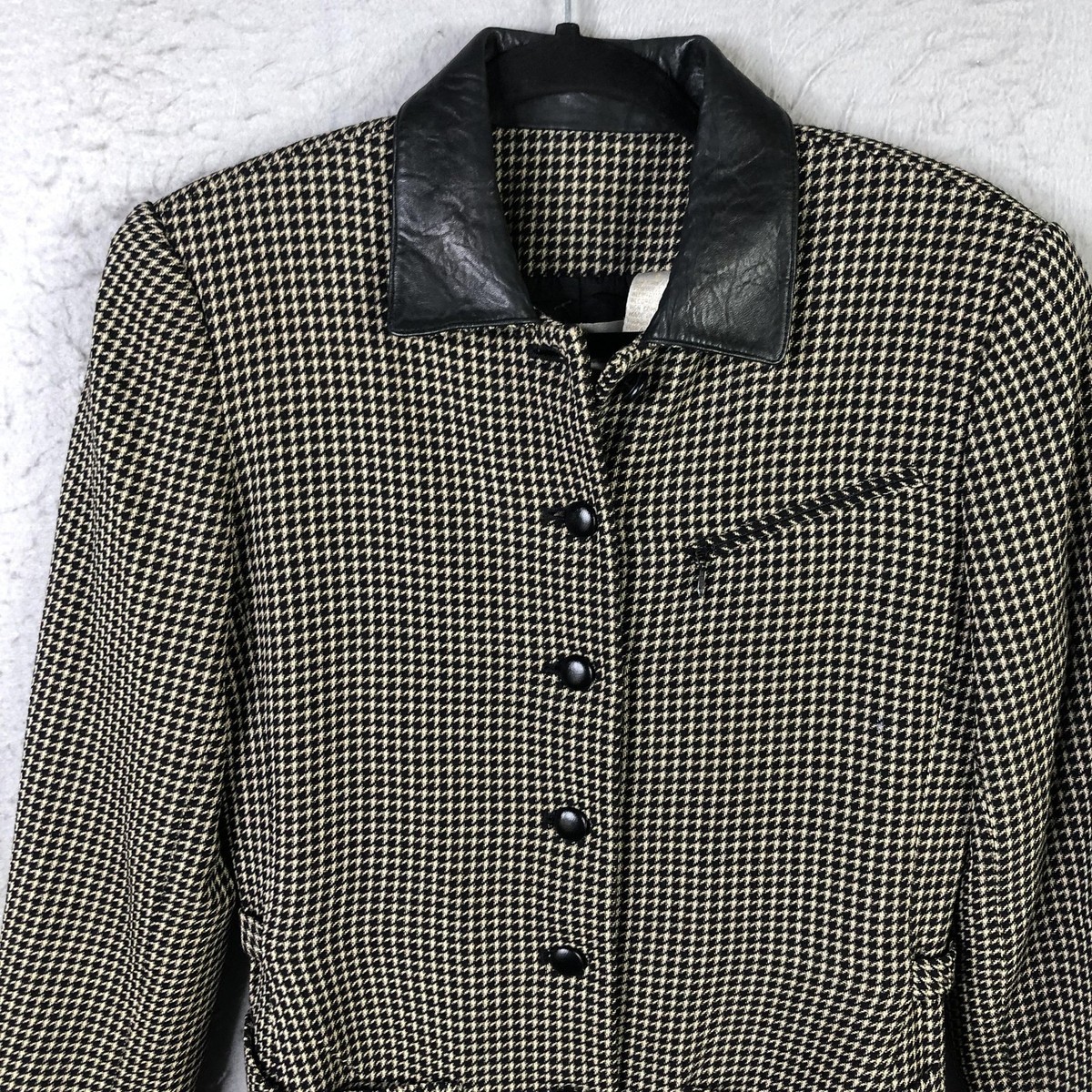 Vintage Dana Buchman Blazer Womens 6 Black Houndstooth Wool