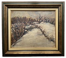 MYSTERY LANDSCAPE VINEYARD IN WINTER - IMPRESSIONIST OIL PAINTING - MANNER MONET