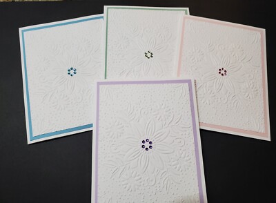 Handmade Embossed Floral Note Card Set, 4 All Occasion White & Pastel
