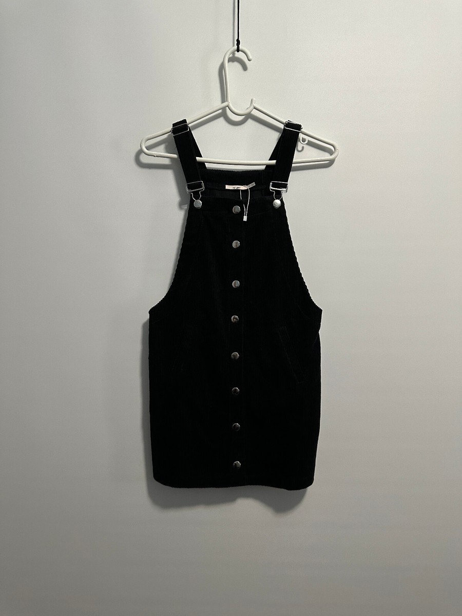 Francesca Mi Ami Black Corduroy Overall Dress Sz S