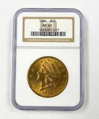 1894 P US Mint $20 Double Eagle Liberty Head Gold Coin Certified NGC MS61 ~017