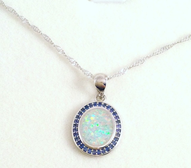 Vintage Jewellery Gold Necklace Blue Opal Sapphires Pendant Antique Deco Jewelry Vintage Jewellery Gold Necklace Blue Opal Sapphires Pendant Antique Deco Jewelry