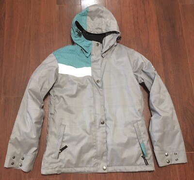 Ride Hooded Waterproof Winter Ski Snowboard Coat Jacket Gray Blue Womens L