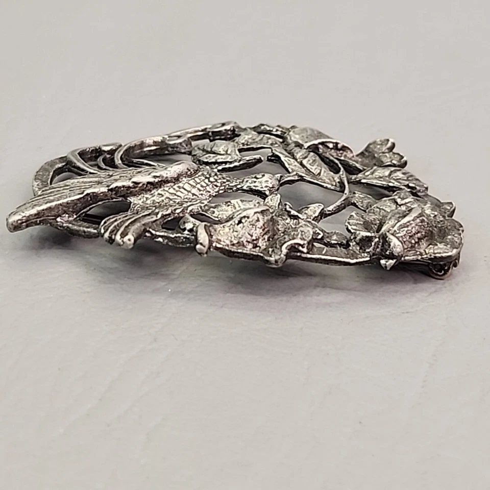 Bird Brooch 复古椭圆形新艺术风格锡质银色胸针花朵 2.5 — 第 4/4 张图片