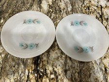 Set of 2 Vintage Fire King White Milk Glass Bonnie Blue Flowers Saucer Plates