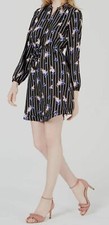 150 Maison Jules Women's Black Drawstring Floral Striped Fit Flare Dress XS
