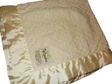 7D WOW 30x40 MY BLANKEE Cream Minky Dot Plush Velour Satin Crib Baby Blanket