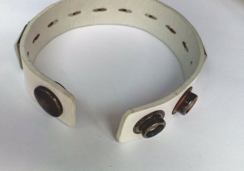 White Leather Silver/Copper/Brass Coloured Pyramid Shaped Stud Wristband - Picture 7 of 7