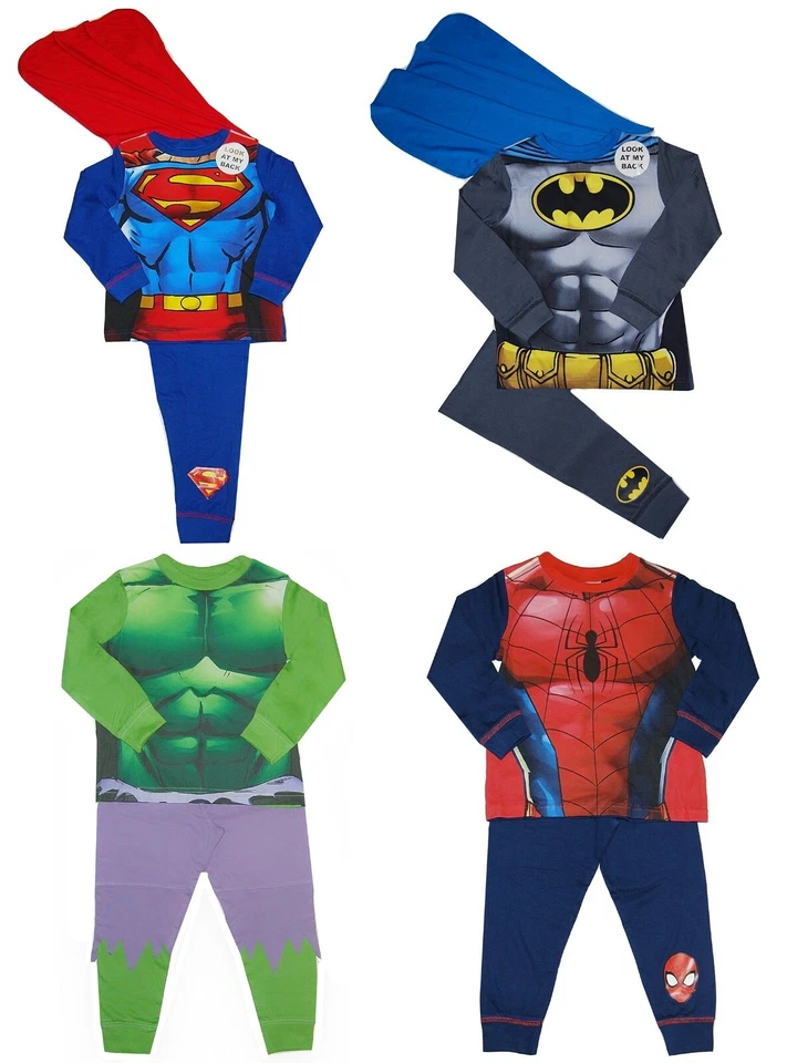Boys Batman Spiderman Superman Hulk Hero Fancy Dress Pyjamas World Book Day