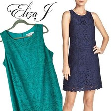 Eliza J, Floral Lace Sleeveless Shift Dress, Green, Teal