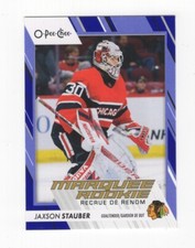 2023-24 O-PEE-CHEE HOCKEY BLUE BORDER MARQUEE ROOKIE JAXSON STAUBER BLACKHAWKS