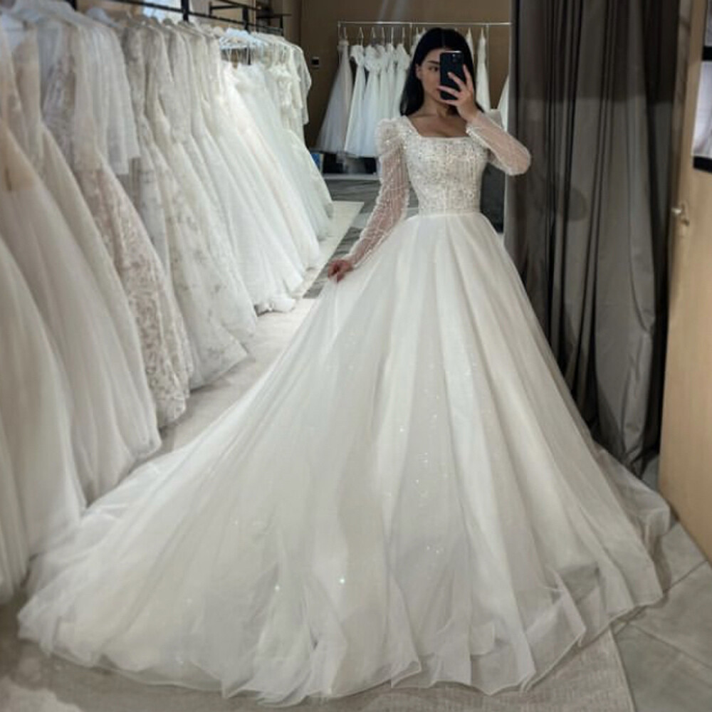 chinese dress ladies Elegant & Luxurious Tulle A-Line Long Sleeve Lace Applique Wedding Dre