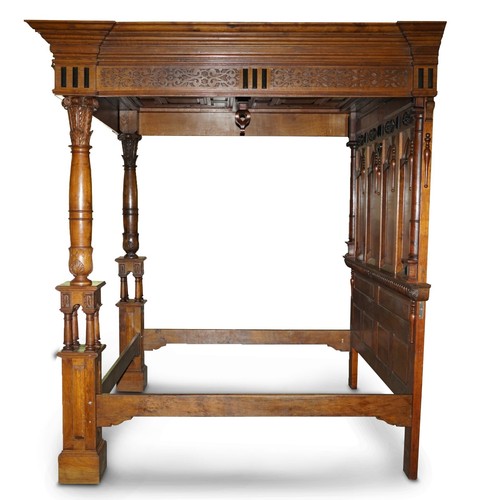 MONUMENTAL 3 METER EMPEROR ANTIQUE CIRCA 1880 CARVED ENGLISH BURR OAK TESTER BED - Picture 16 of 24