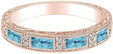 Baguette Simulated Diamond Aquamarine Engagement Band Ring Sterling