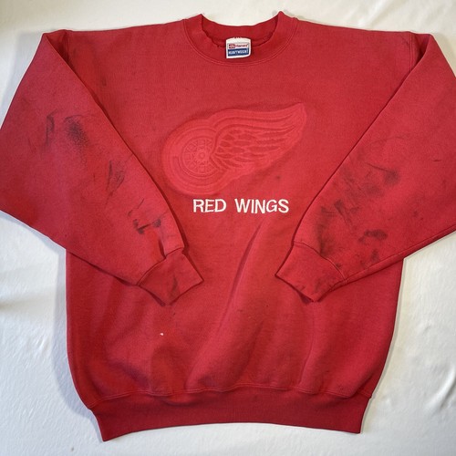 Felpa vintage Detroit Red Wings Gilet Ricamata XL Hanes Peso Pesante