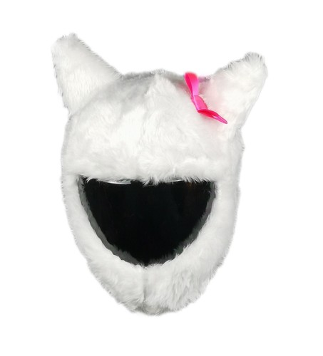 FUNNY HEEDS FULL FACE MOTORCYCLE HELMET COVER CRAZY MOTORBIKE WHITE CAT EARS - Picture 2 of 4