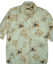 Nautical Sail Boat Shirt Natural Issue Hawaiian Map Button Front SZ L Vtg Y2K
