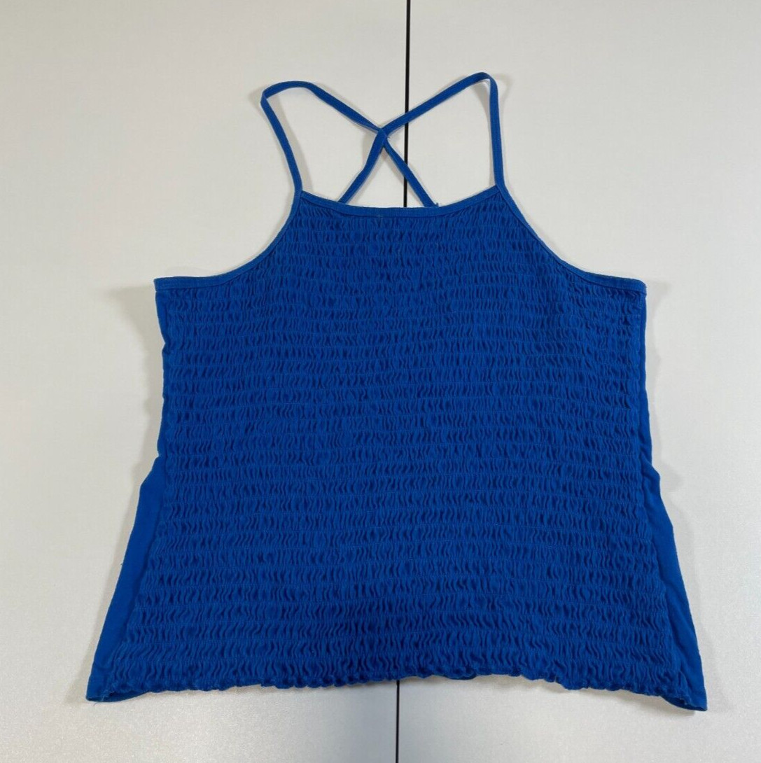 No Boundaries Juniors Blue Cropped Ribbed Cross Back Tank Top Size XL (15-17)