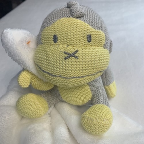 Baby Bum Monkey Lovey Yellow Knit White Plush Security Blanket Boy Girl Toy - Picture 4 of 13
