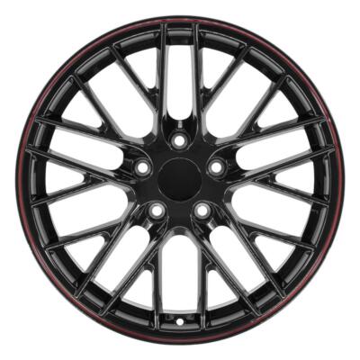 18x8.5 Wheels Tires Fit Camaro Corvette C6 ZR1 Blk w/Red Rim