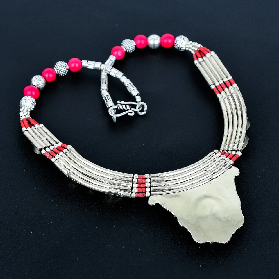 Corallo Rosso 925 Argento Sterling Tibetano Collana Gioielli Per Mamma Regali - Immagine 4 di 4
