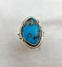 Navajo Sterling Silver .925 Kingman Turquoise 18mm x 25mm Oval Ring Size 8 3/4