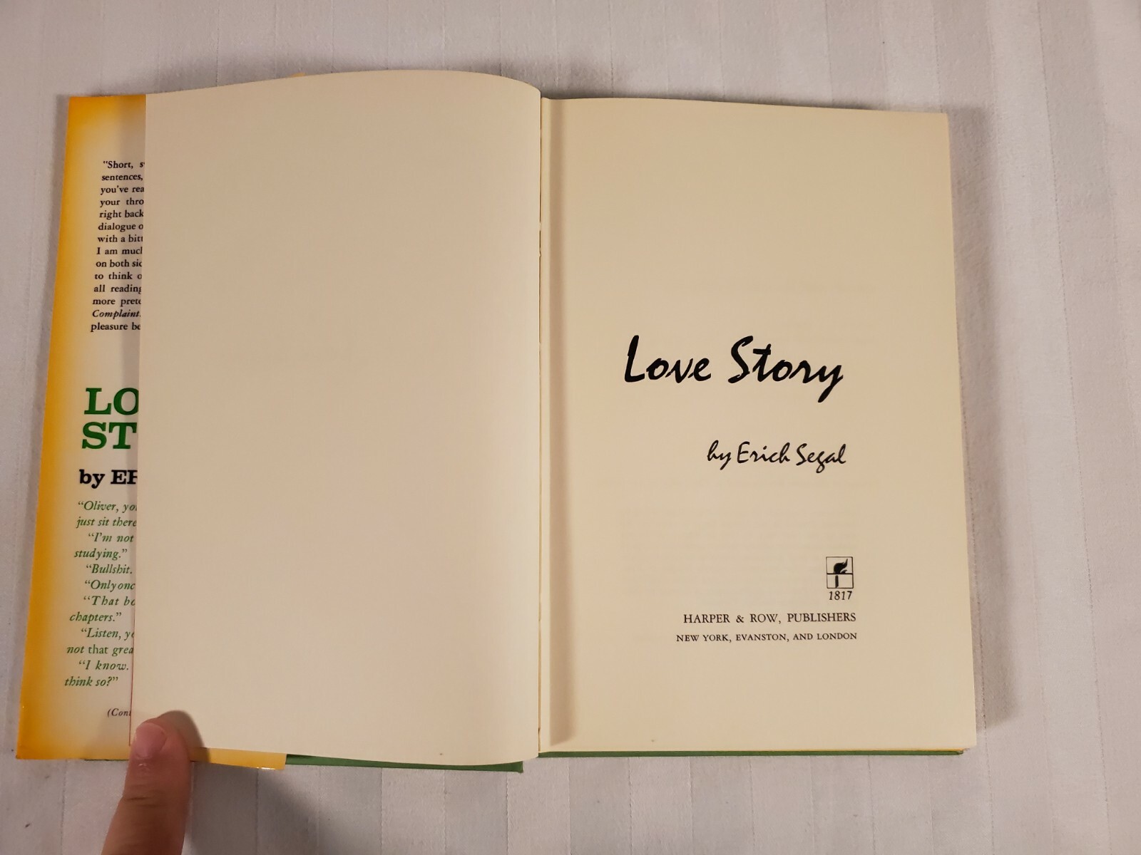 FILA Love Story Erich Segal First Edition Harper & Row Hardcover Dust Jacket 1970