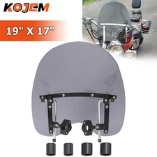 19"x17" Universal Smoke Motorcycle Windshield Fit For 7/8'' 1'' 1.25" Handlebar