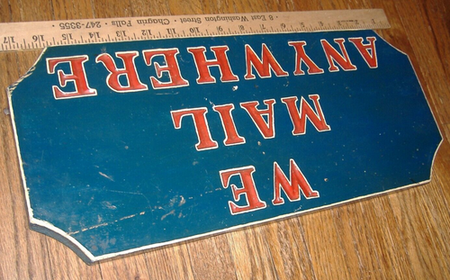 Vintage We Mail Anywhere Post Office Wood Sign USPS Red White & Blue - Picture 4 of 8