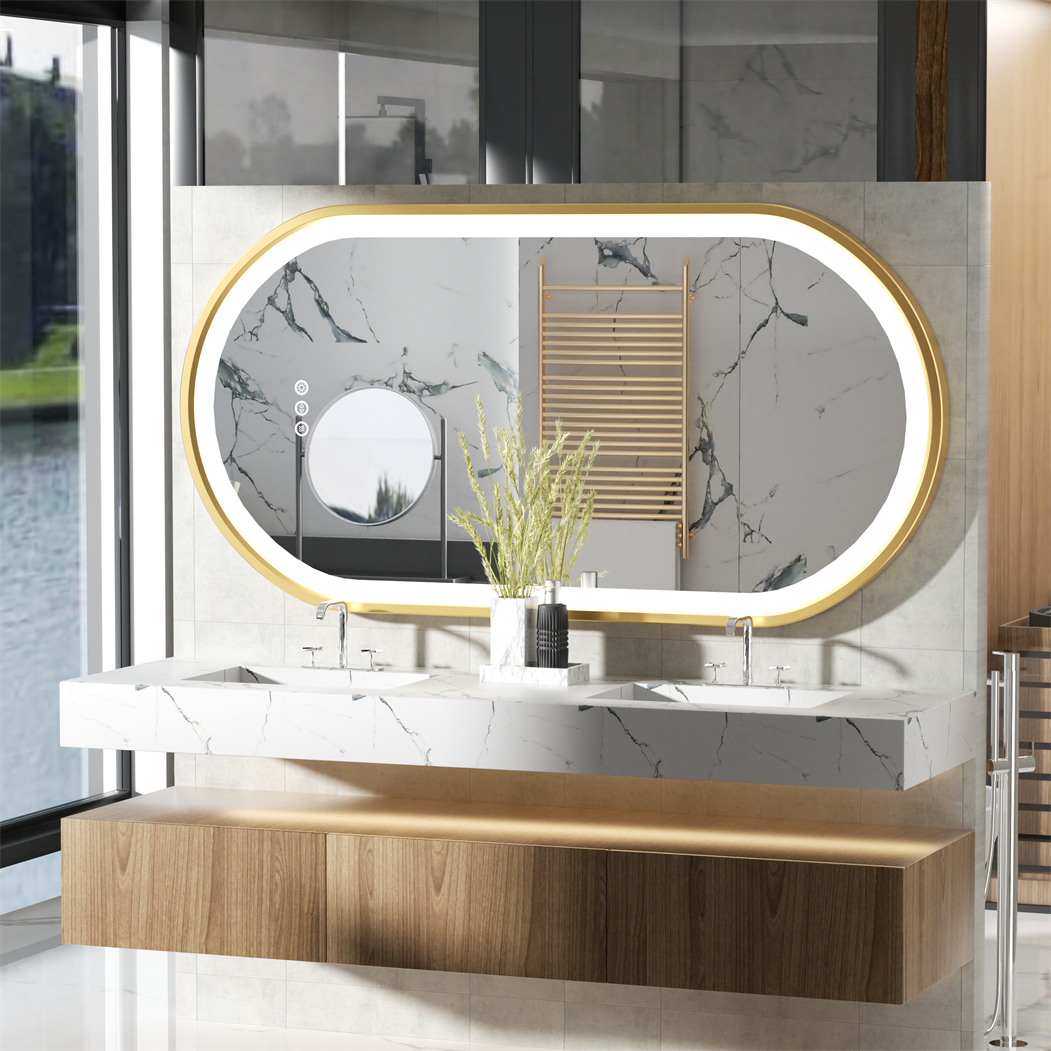 SMIROR LED-Badezimmerspiegel Oval | 71x91 Cm | Dimmbar, 3 Lichtfarben | Anti-Beschlag, Bruchsicher | Mit Montageset