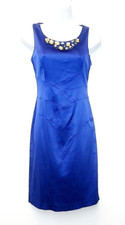 Nine West Dress Blue Satin Sleeveless Jeweled Rhinestone Neck Women's 2 X-SMALL