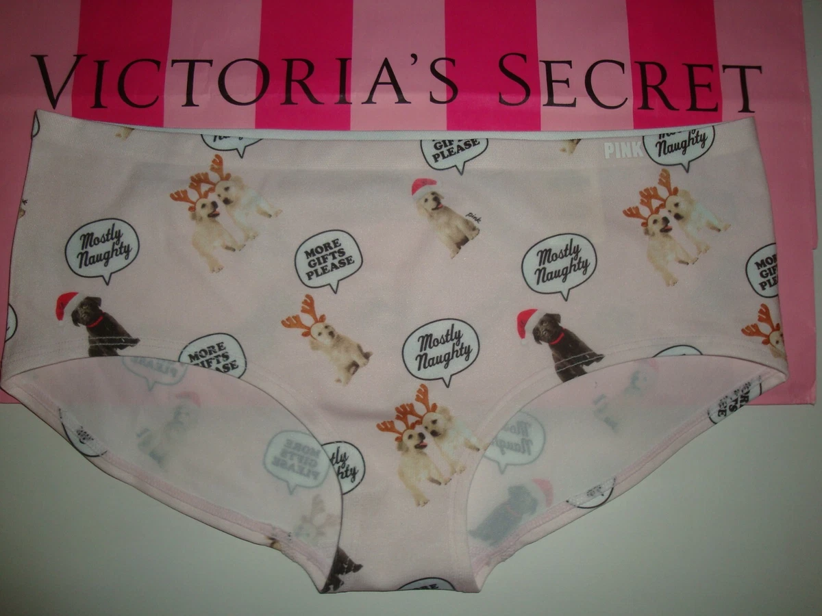 VICTORIA'S SECRET PINK SEAMLESS HIPSTER PANTY PINK CHRISTMAS PUPPY LOVE  SZ M