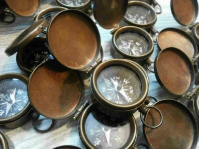 Lot Of 50 Pcs Brass Vintage Lid Compass 35 mm Marine Collectible Pocket Compass