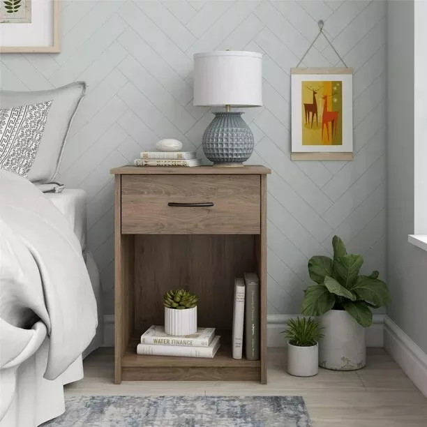 Mainstays Classic Nightstand with Drawer Rustic Oak eBay