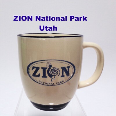 ZION National Park Utah Souvenir Coffee Mug Beige & Cobalt Blue 3.5''H Kokopelli