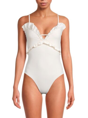 Costume da bagno EVARAE Madison con orlo increspato pezzo unico bianco UK 6/8/10/12/14/16 - etichetta - Foto 2 di 6