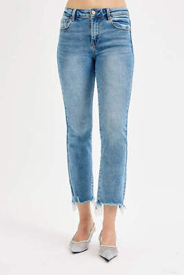 RISEN High Rise Crop Straight Slim Jeans