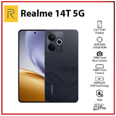 Realme 14T 5G 8GB+256GB BLACK Dual SIM Unlocked Global Ver. Android Mobile Phone