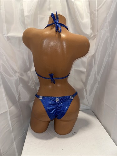 NPC COMPETITION BIKINI SUIT ROYAL BLUE HOLOGRAM 34D CUP SMALL - Picture 7 of 8