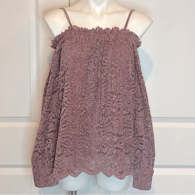 Anthro Eri + Ali Romana Mauve Pink Lace Off Shoulder Top S