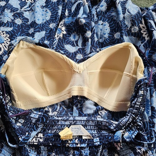 Vtg 70s Sweetheart Volup Sears Smocked Built In Bra Floral Maxi Sun Dress XL/1X - Picture 9 of 10