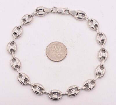 9mm Puffed Anchor Mariner Link Bracelet 14K White Gold-Plated